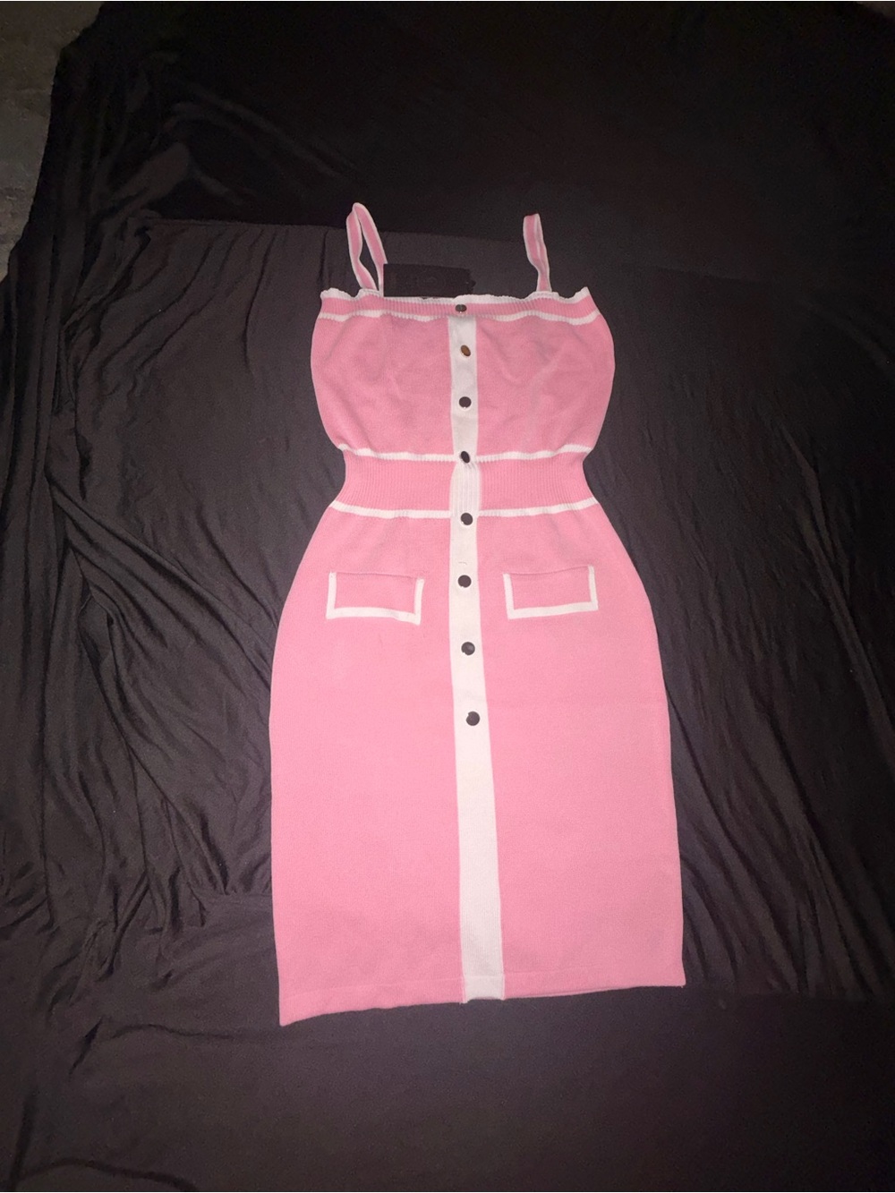 Pink Button-Front Mini Dress with Contrast Trim